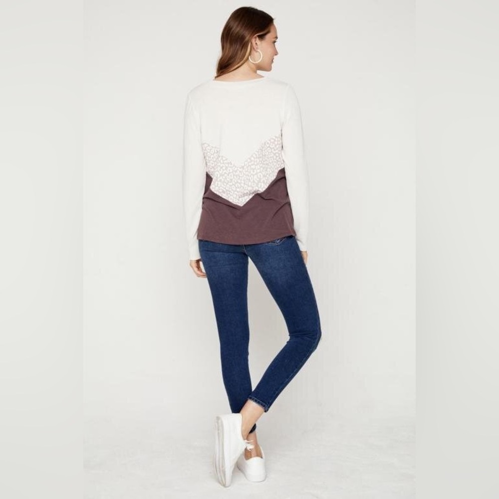 NWT Hailey & Co Animal Print Color Block Long Sleeve Top, Brown/Cream - Picture 6 of 13